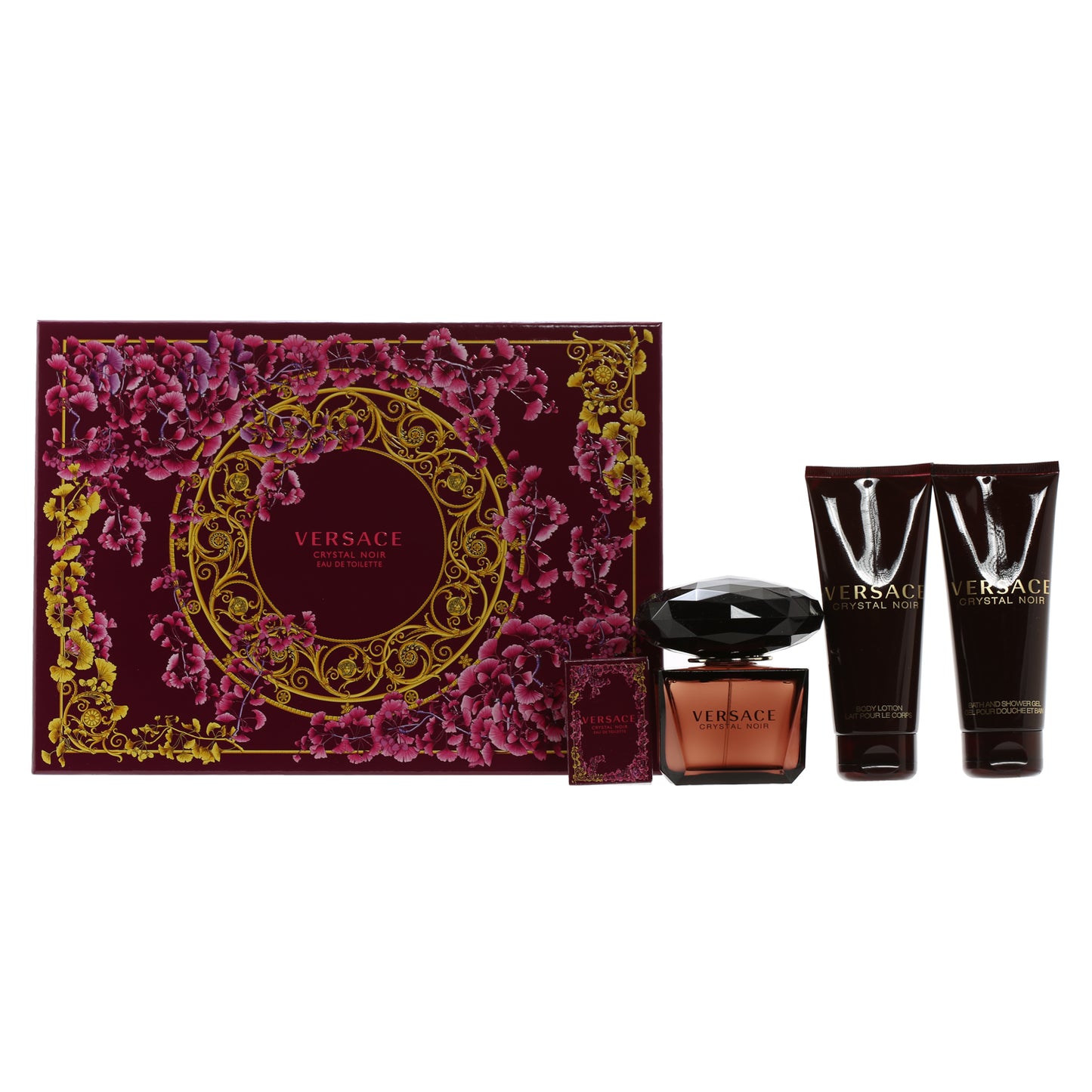 Versace Crystal Noir Set- 3.4 Oz Bath And Shower Gel, 3.4 Oz Body Lotion , .17 Oz EDT , 3 Oz EDT