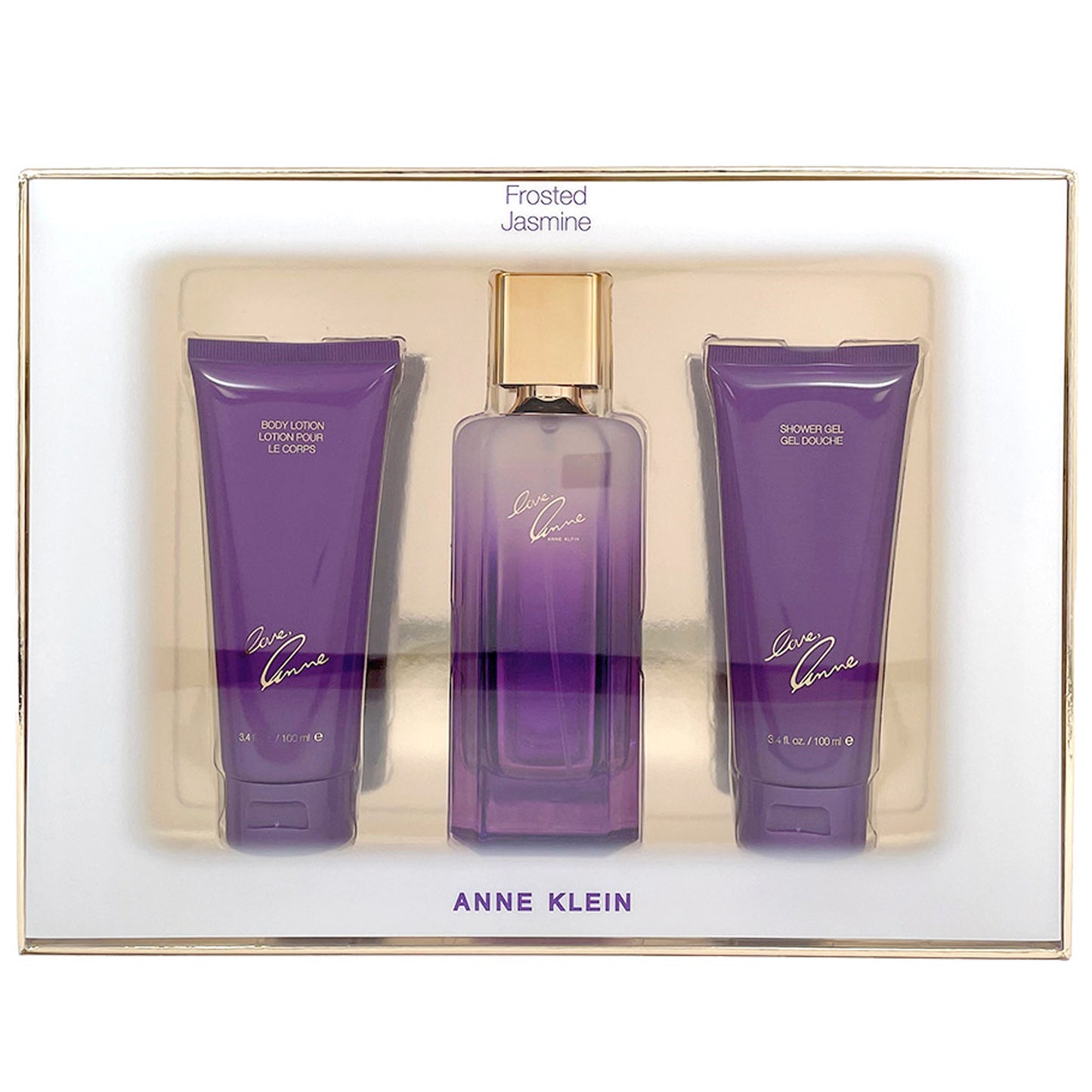 Anne Klein Frosted Jasmine Set 3.4 Oz EDP / 3.4 Body Lotion / 3.4 Shower Gel