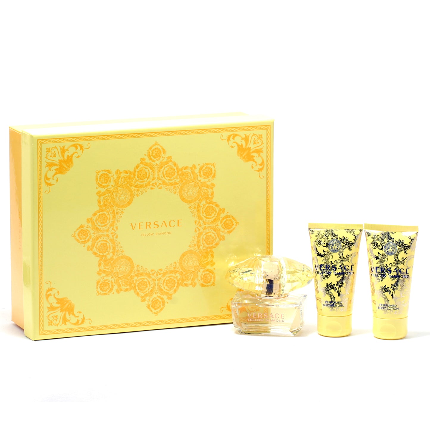 Versace Yellow Diamond Ladies Set-1.7 Oz Spray/1.7 Oz Shower Gel/1.7 Body Lotion (Hard Box)