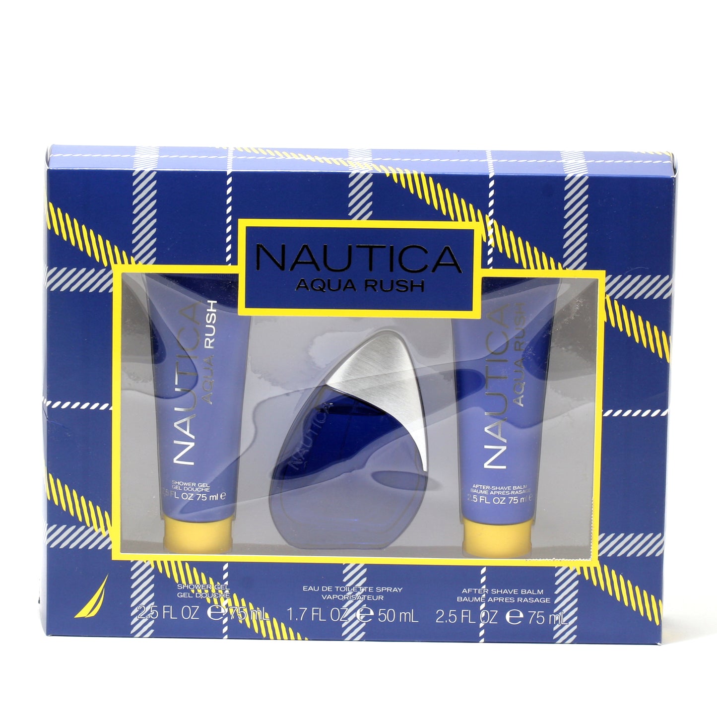 Nautica Aqua Rush Men 1.7 Spray/2.5 Oz Aftershave Balm/2.5 Oz Sg