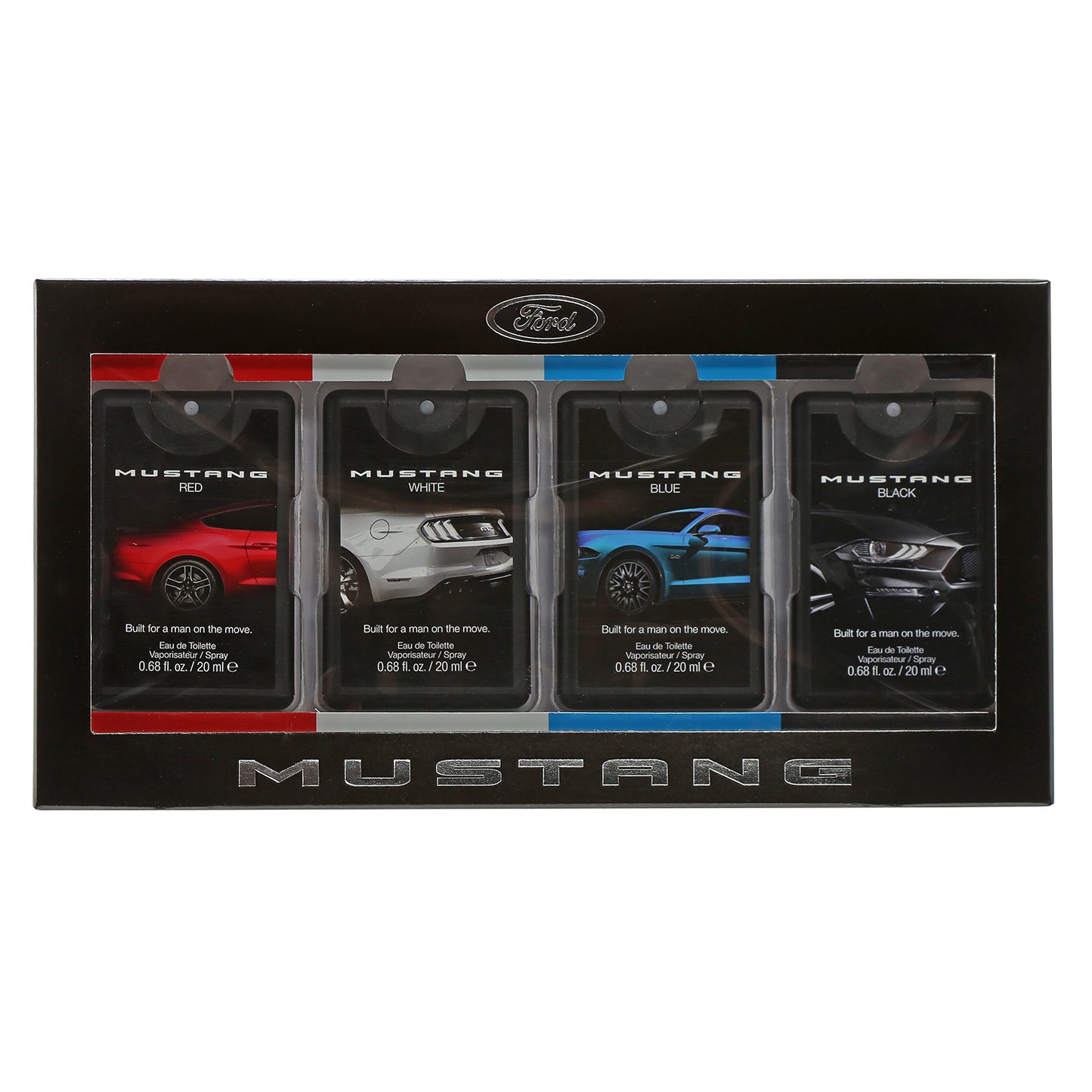 Coffret Mustang 4 Pc .68 Ozpocket Spray Red/Wht/Blue/Blk