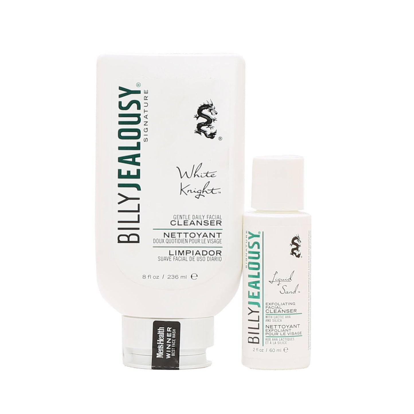 Billy Jealousy Duo White Knight Facial Cleanser 8 Oz + Liquid Sand Exfoliator 2 Oz