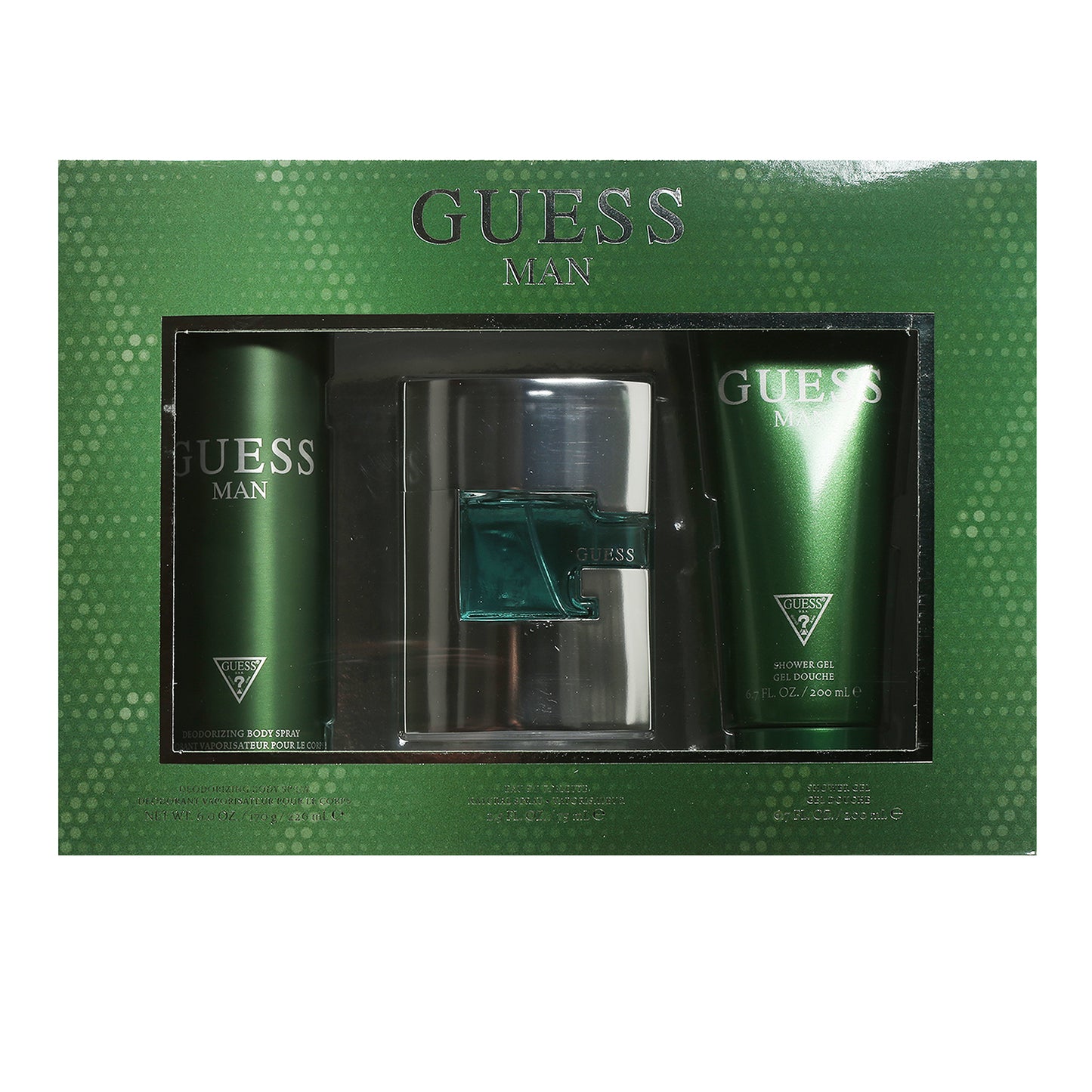 Guess Man 3 Piece Gift Set- 2.5 Oz EDT , 6.0 Oz Deodorant Spray, 6.7 Oz Shower Gel