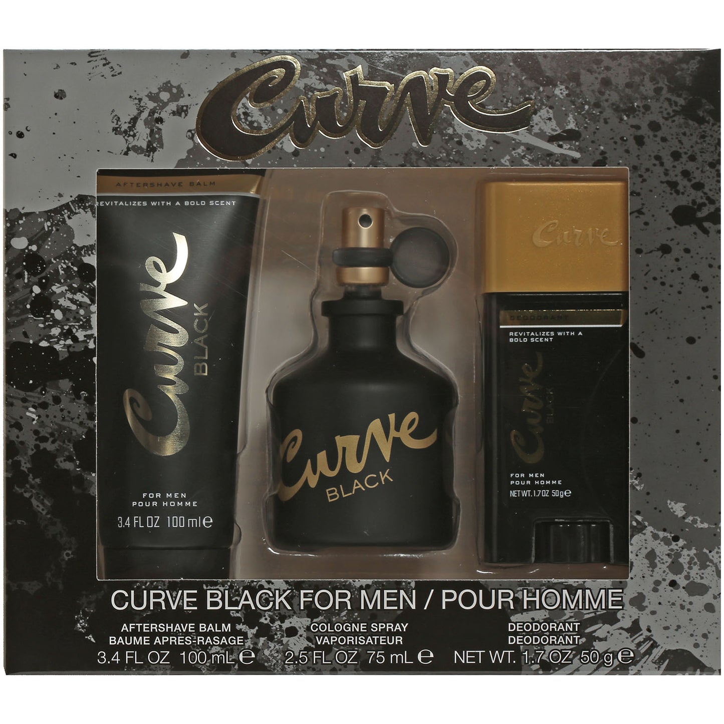 Curve Black 3 Pc Set-2.5 Oz EDC , 3.4 Oz After Shave, 1.7 Oz Deodorant