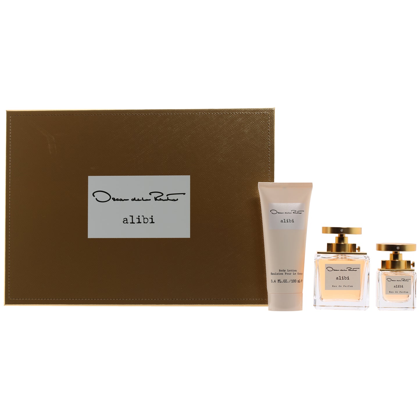Oscar De La Renta Alibi Set- 3.4 Oz EDP , 1 Oz EDP , 3.4 Oz Body  Lotion