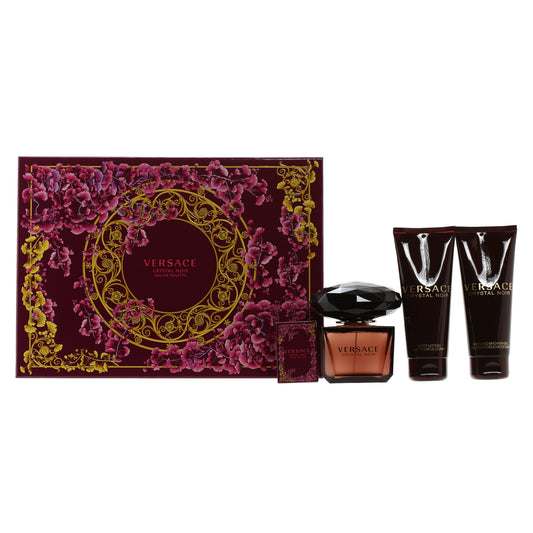 Versace Crystal Noir Set- 3.4 Oz Bath And Shower Gel, 3.4 Oz Body  Lotion , .17 Oz EDT , 3 Oz EDT