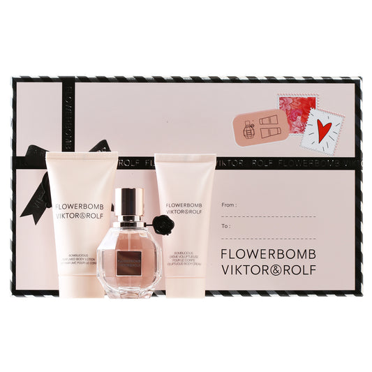 Flowerbomb By Viktor & Rolf Set-1 Oz EDP /1.7 Body  Lotion /1.36 Body Cream