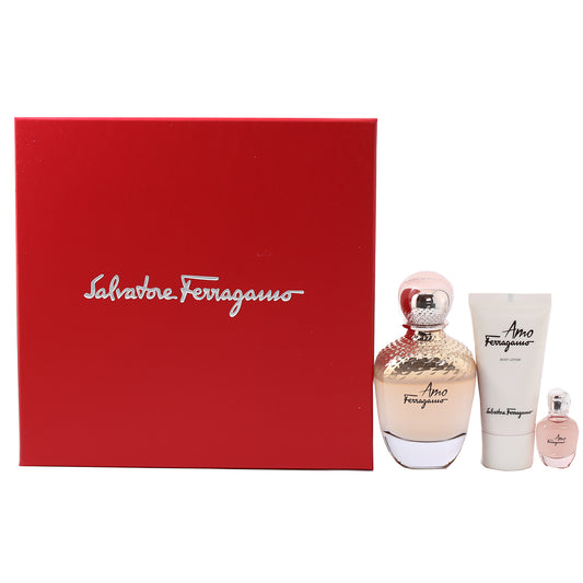 Salvatore Ferragamo Amo  Ladies  Set- 1.7 Oz Body  Lotion , 3.4 Oz EDP , .17 EDP