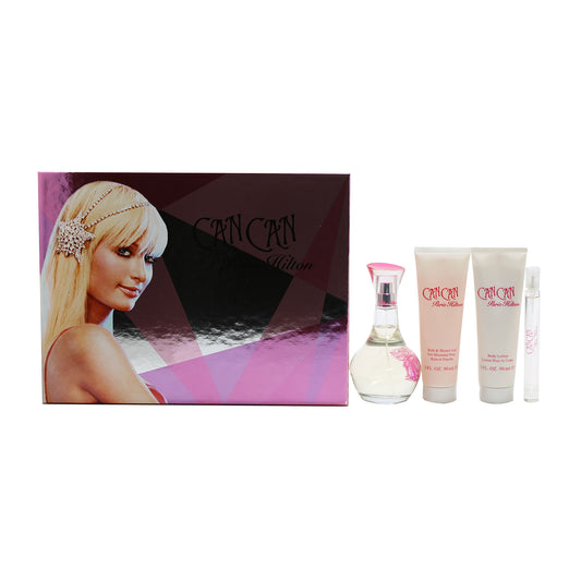 Can Can By Paris Hilton Set-3.4 Oz Spray/ 3 Oz Body  Lotion / 3 Oz Shower Gel/ .34 Oz Mini