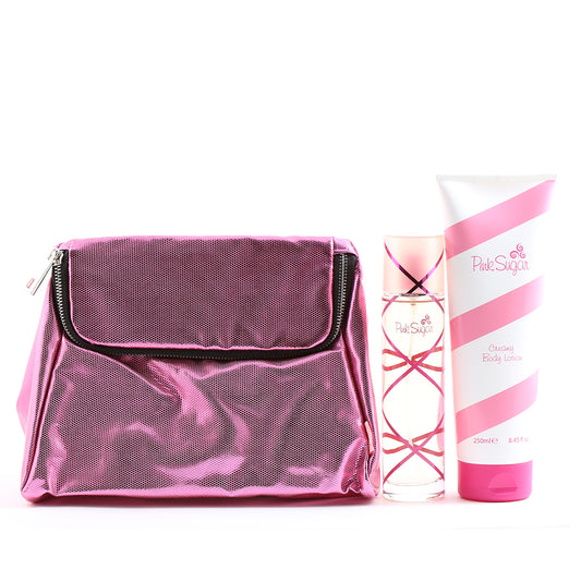 Pink Sugar 3.4 EDT Spray/Bodycream 8.45 Oz & Pouch Set