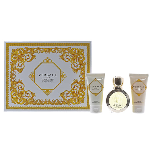 Versace Eros Pour Femme Set- 1.7 Oz EDT , 1.7 Oz Body  Lotion , 1.7 Oz Bath And Shower Gel