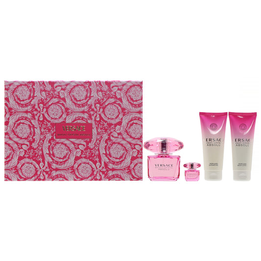 Versace Bright Crystal Absolu Set- 1.7 Oz EDP , 3.0 Oz EDP , 3.4 Oz Shower Gel, 3.4 Oz Body  Lotion