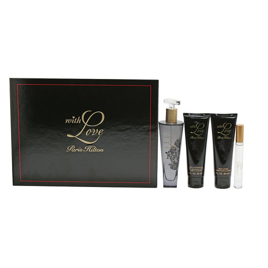 Paris Hilton With Love 4 Pc Set 3.4 Oz EDP , 6Ml Rollerball, 3 Oz Shower Gel, 3 Oz Body  Lotion