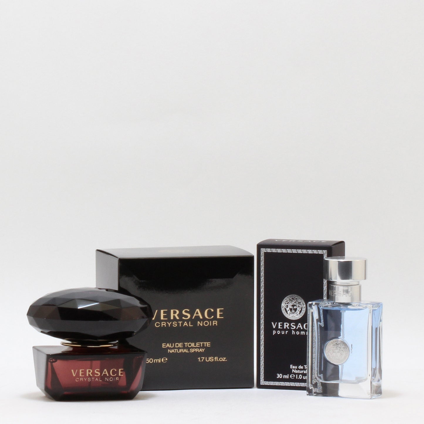 Duo Versace Crystal Noir  Ladies  1.7 Oz EDT + Versace Pour Homme Men 1 Oz EDT Spray