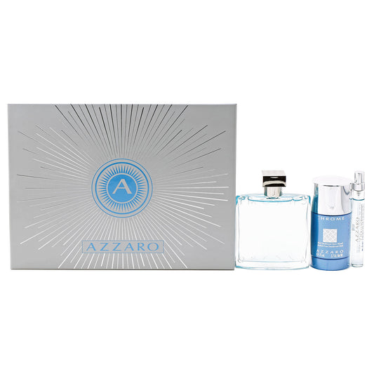 Azzaro Chrome Set 3.4 Oz EDT , .3 Oz EDT , 2.7 Oz Deodorant Stick