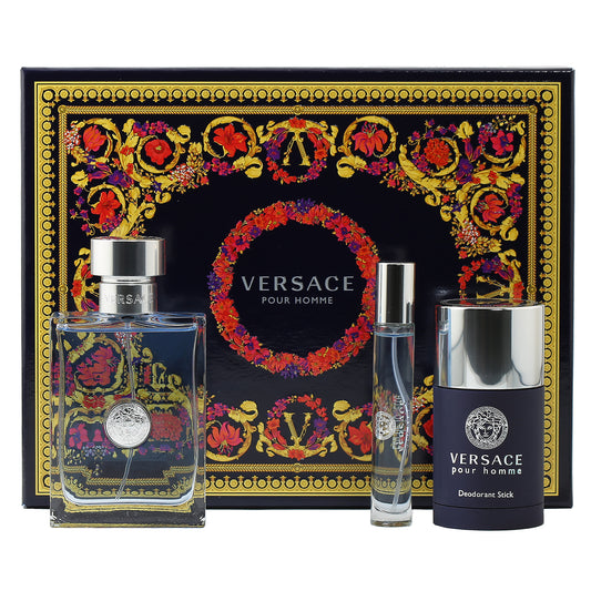 Versace Pour Homme Set- 3.4 Oz EDT, 0.3 Oz EDT , 2.5 Oz Deodorant Stick