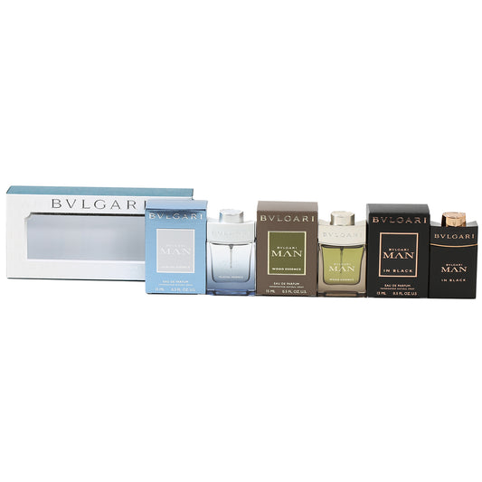 Bvlgari Mens Mini Set- .5 Oz Bvlgari Man In Black, .5 Oz Bvlgari Glacial Essence, .5 Oz Wood Essentials