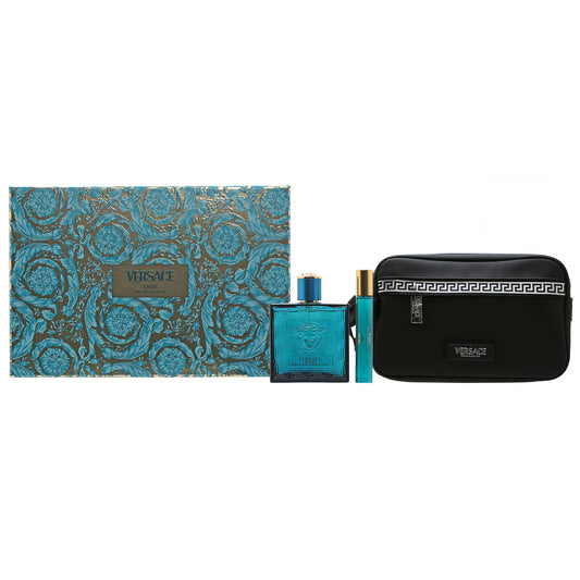 Versace Eros Set For Men- 3.4 Oz EDT , .3 Oz EDT , Bag