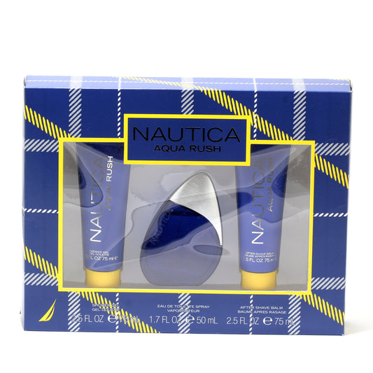 Nautica Aqua Rush Men 1.7 Spray/2.5 Oz Aftershave Balm/2.5 Oz Sg