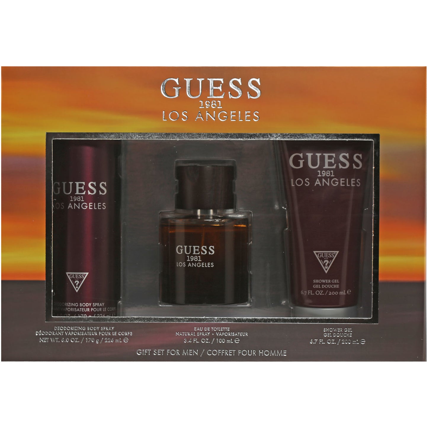 Guess 1981 Los Angeles 3 Pc Set 3.4 Oz EDT , 6 Oz Body Spray, 6.7 Oz Shower Gel