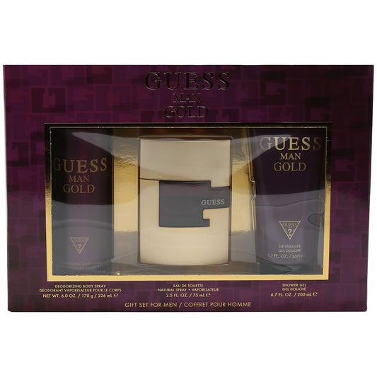Guess Man Gold 6 Oz Body Spray, 2.5 Oz EDT , 6.7 Oz Shower Gel