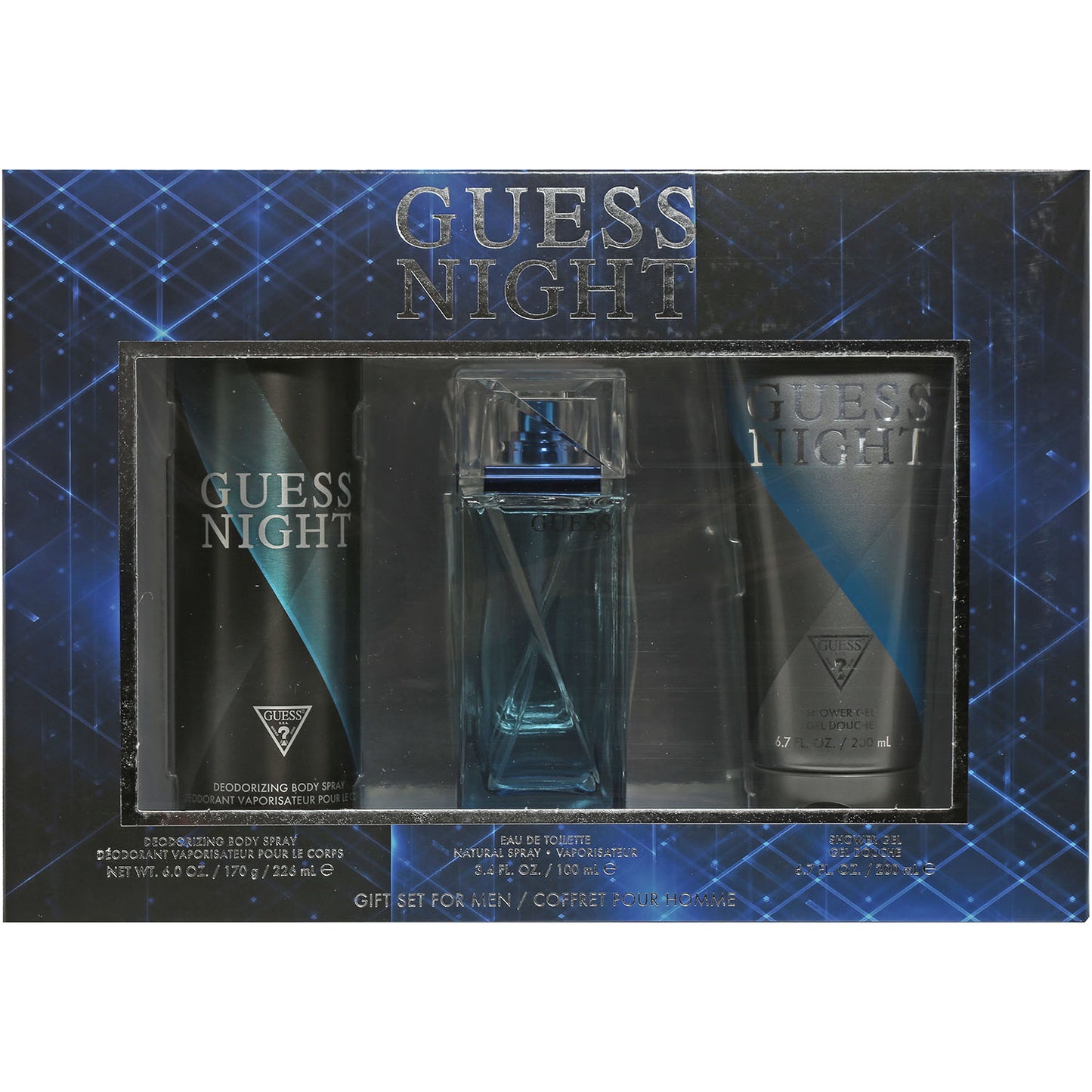 Guess Night 3 Pc Set 3.4 Oz EDT , 6 Oz Body Spray, 6.7 Oz Shower Gel